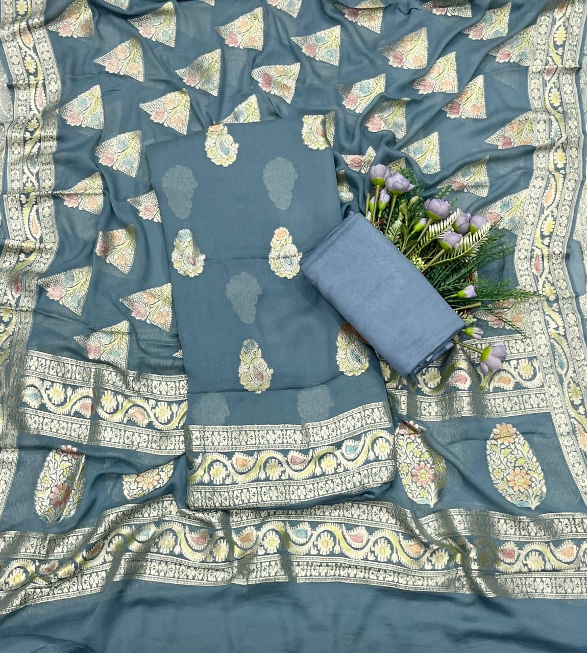 951D Pure Georgette Grey Suit Fabric/ CKC Partywear Collection