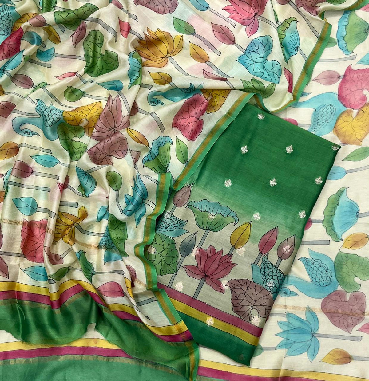 912D Pure Maheshwari Dark Green Suit Fabric / CKC Maheshwari Suits