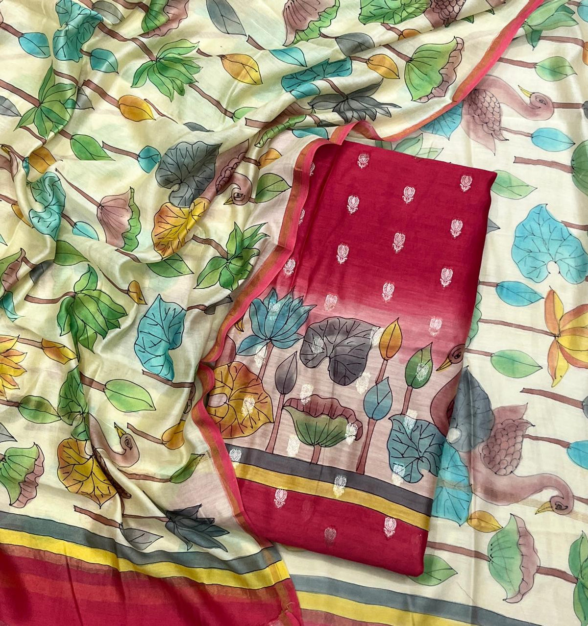 910D Pure Maheshwari Dark Red Suit Fabric / CKC Maheshwari Suits