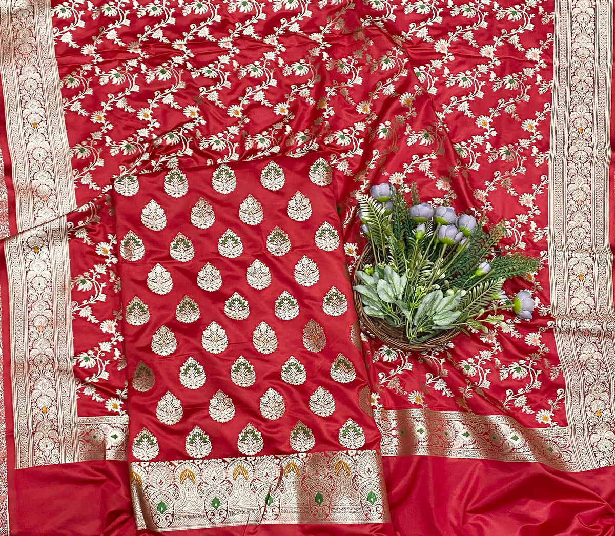 976D Banarasi Silk Red Suit Fabric / CKC Banarasi Edit