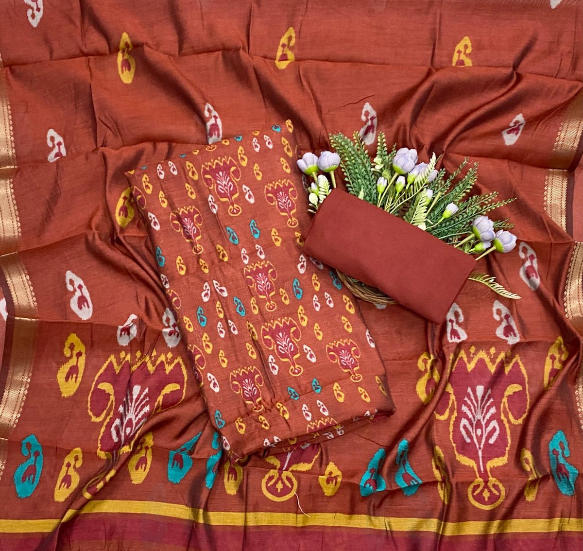 989D Maheshwari Red Suit Fabric / CKC Maheshwari Suits