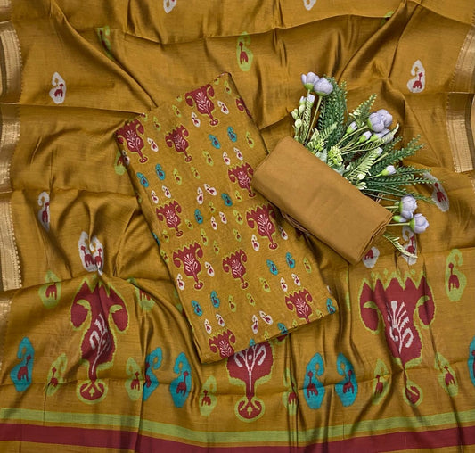 986D Maheshwari Mustard Suit Fabric / CKC Maheshwari Suits
