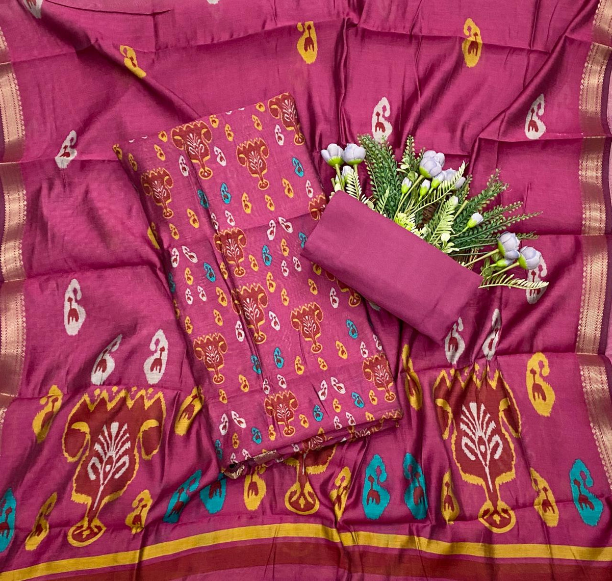 991D Maheshwari Pink Suit Fabric / CKC Maheshwari Suits