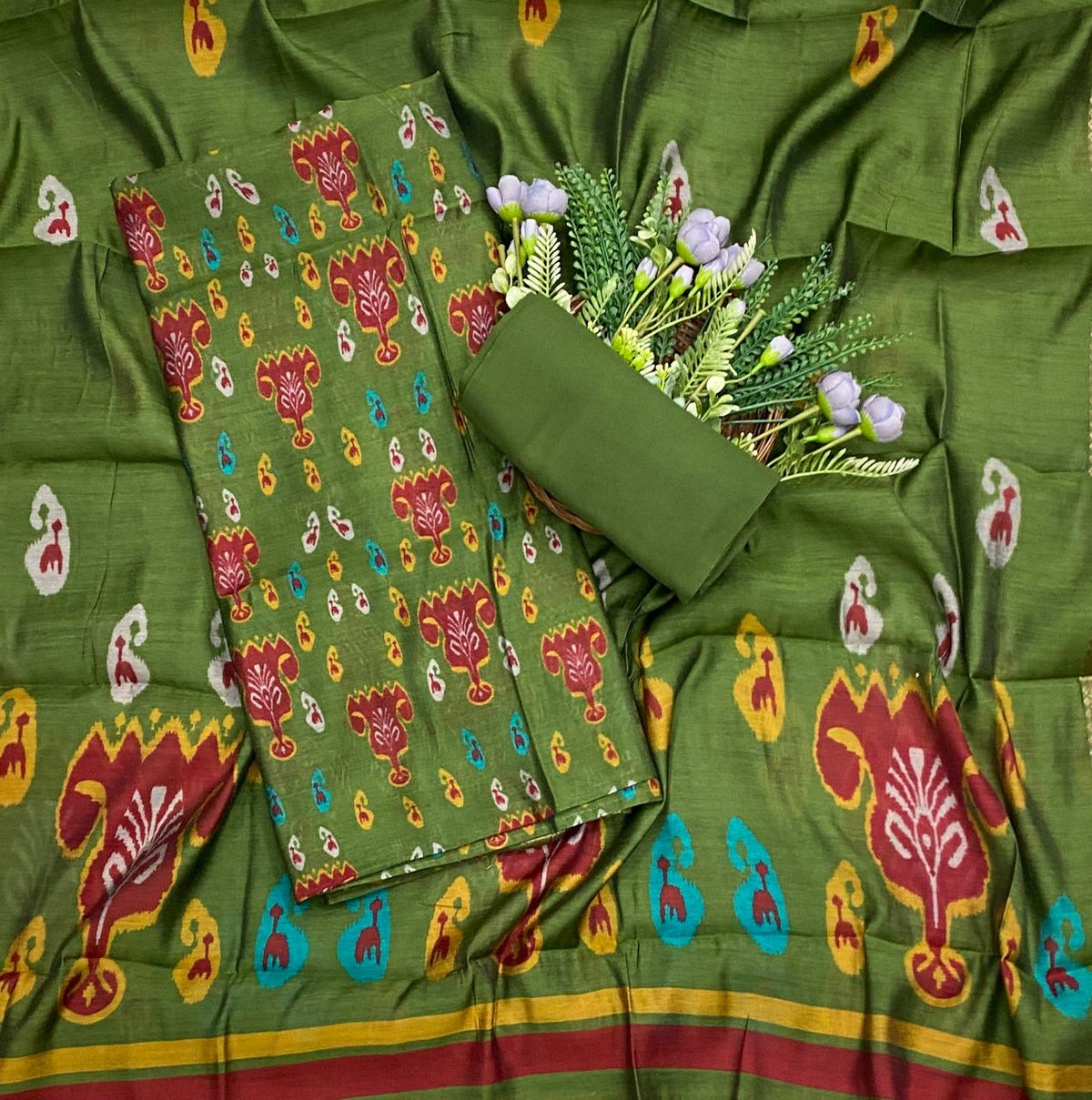 988D Maheshwari Green Suit Fabric / CKC Maheshwari Suits