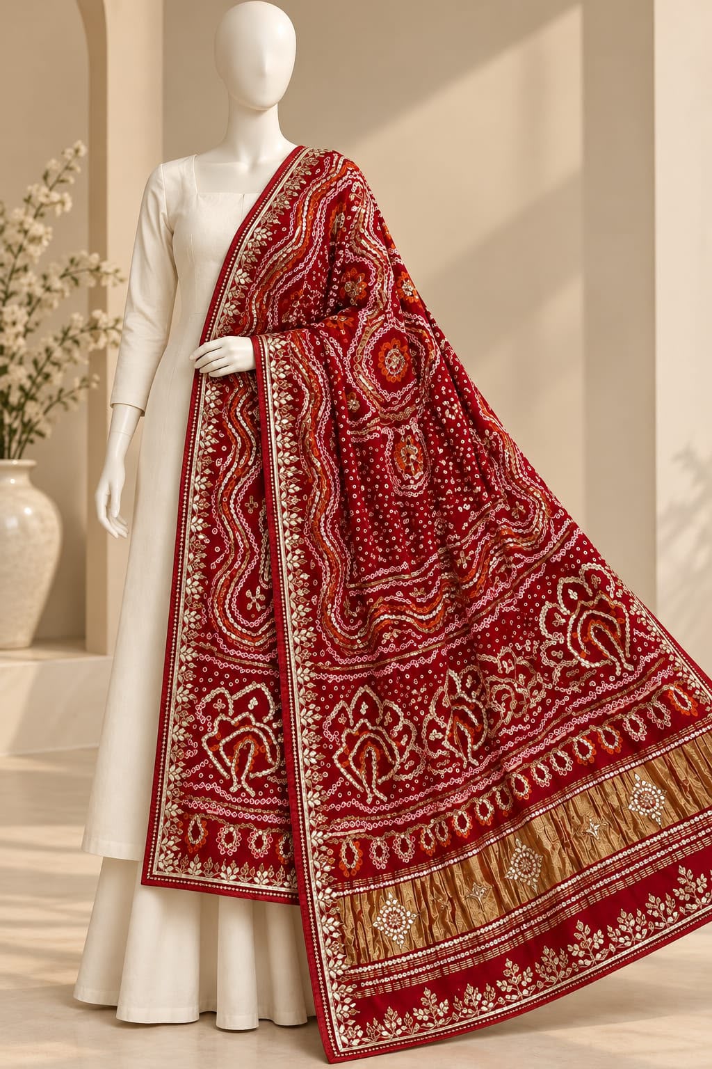 992D Pure Gajji Silk Red Dupatta Fabric / CKC Dupatta Collection