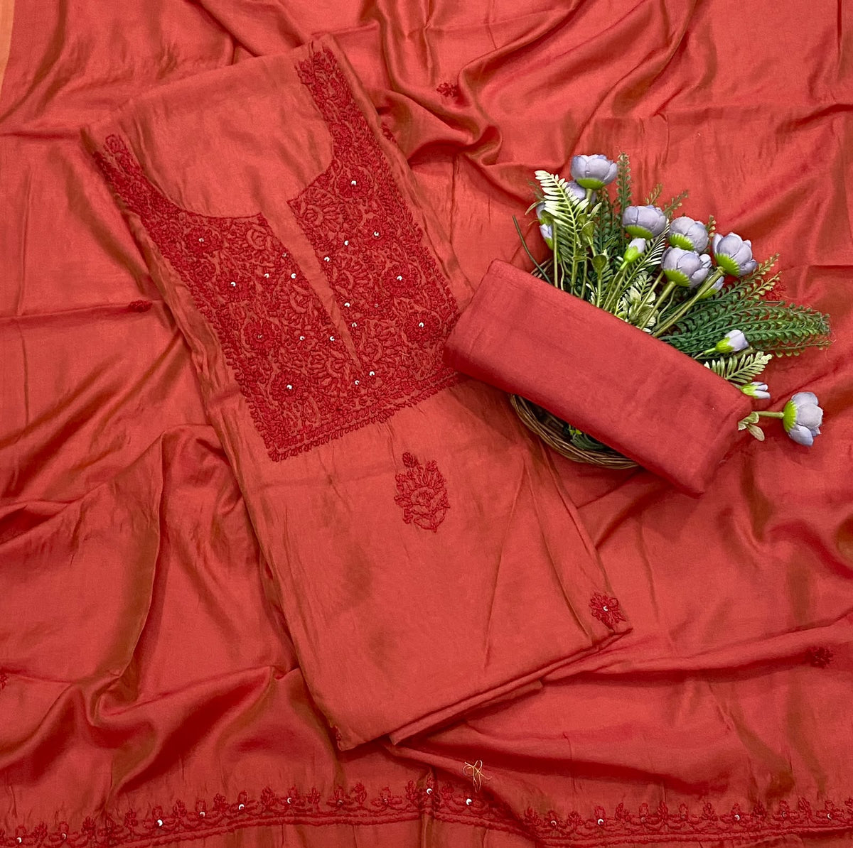19E  Mul Cotton Rust Orange Suit Fabric / CKC Mul Cotton
