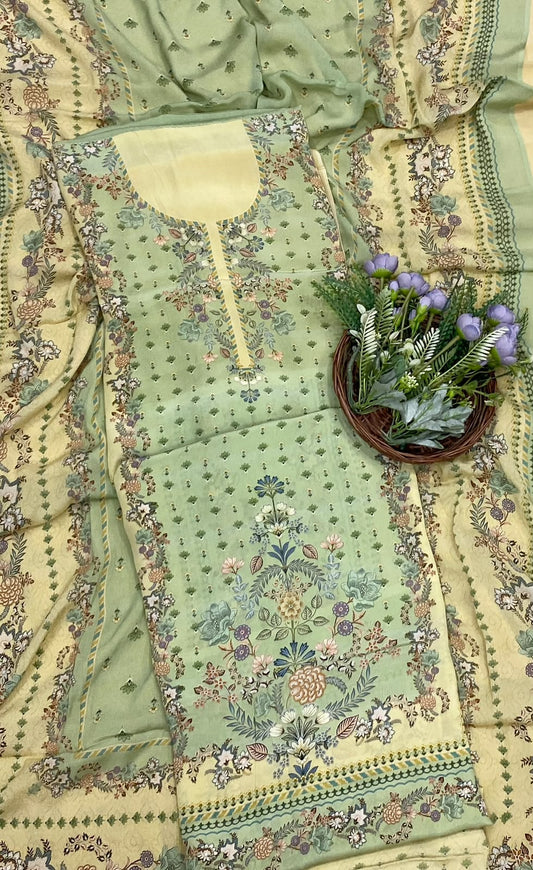 81E Crepe Green Suit Fabric / CKC Phoolon Ka Ghar