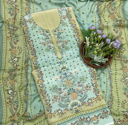 80E Crepe Sea Blue Suit Fabric / CKC Phoolon Ka Ghar