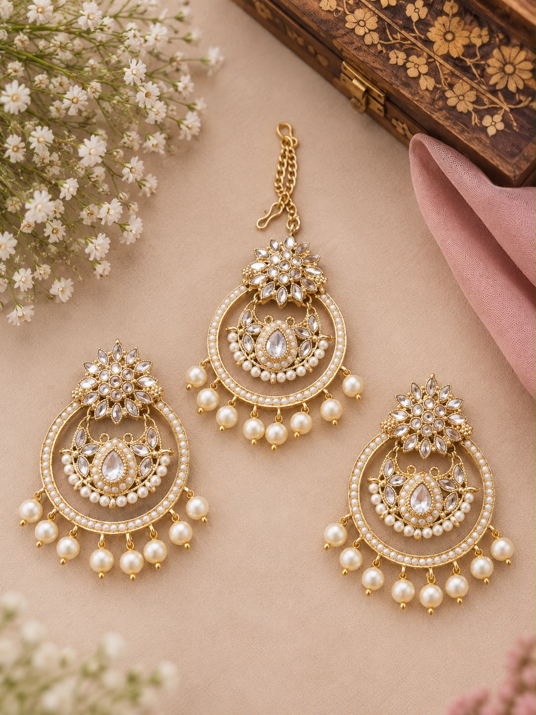 Kundan Golden Earing With Mang Tika  Set / CKC Jewels