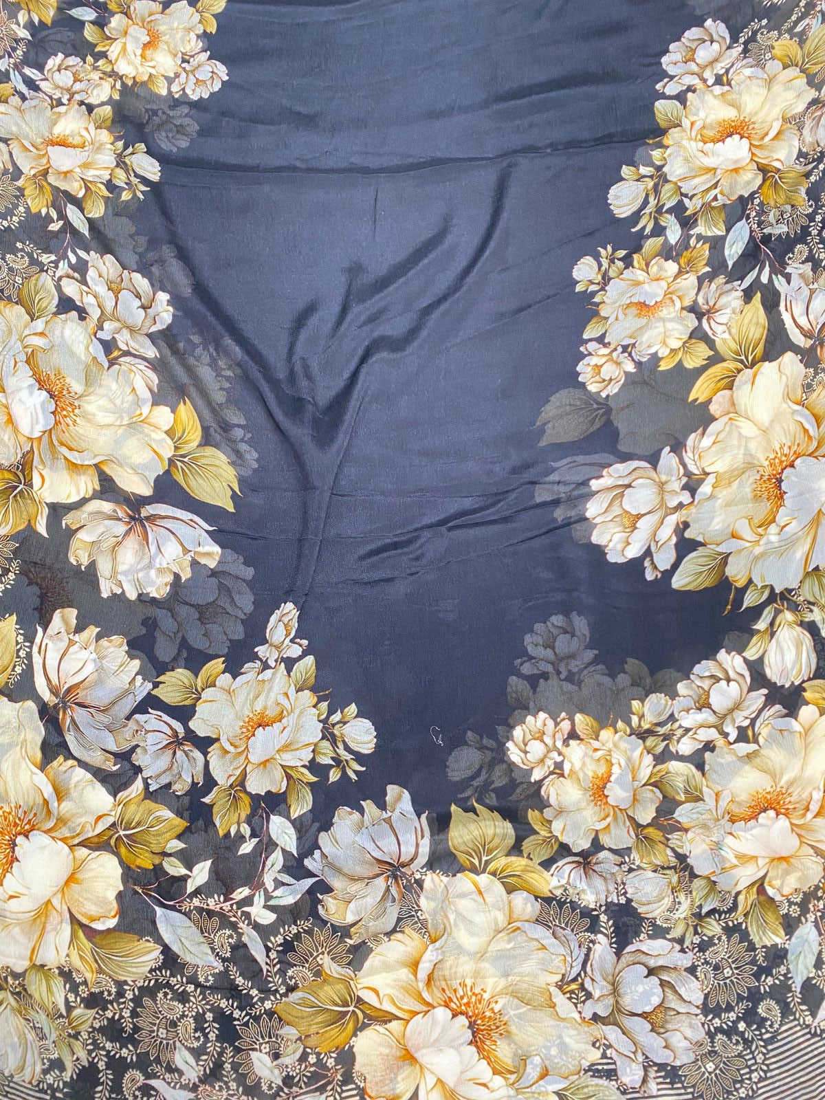 Crepe Black Suit Fabric / Phoolon Ka Ghar