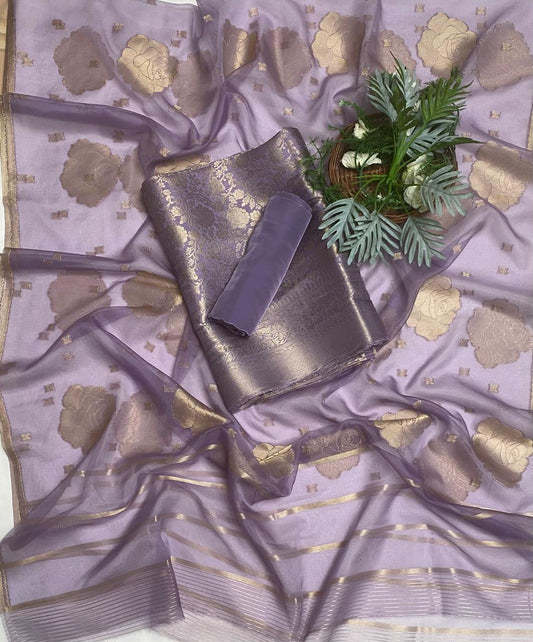 Brocade Lilac Suit Fabric / Banarasi Baithak