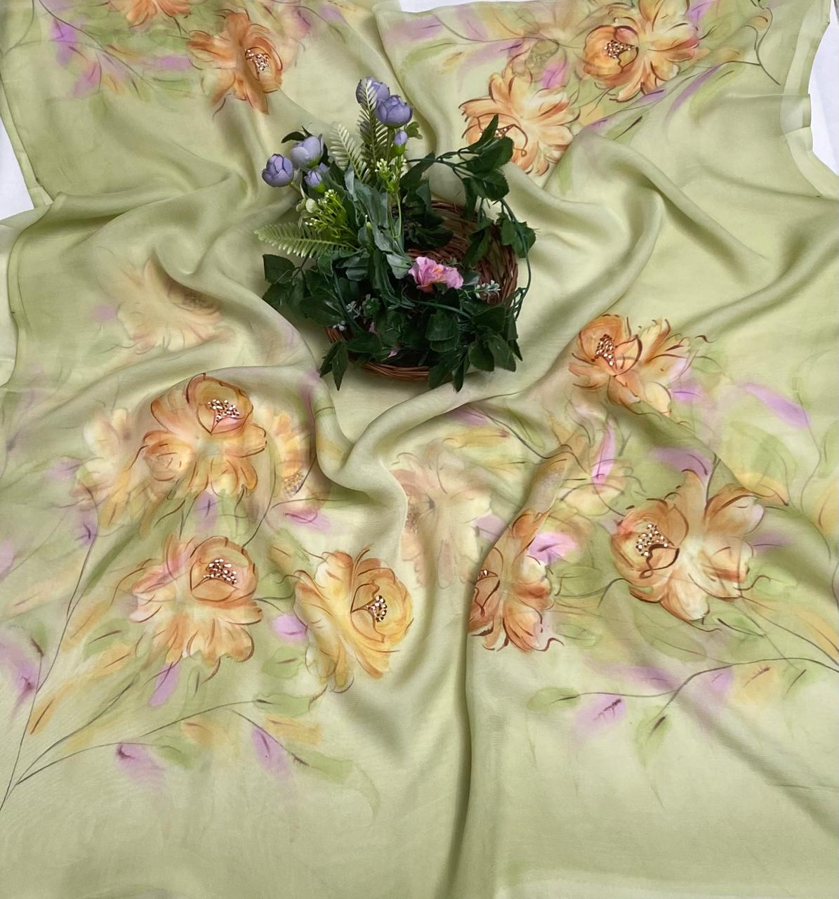 Mulberry Georgette Pista Green Suit Fabric / Easy Breezy