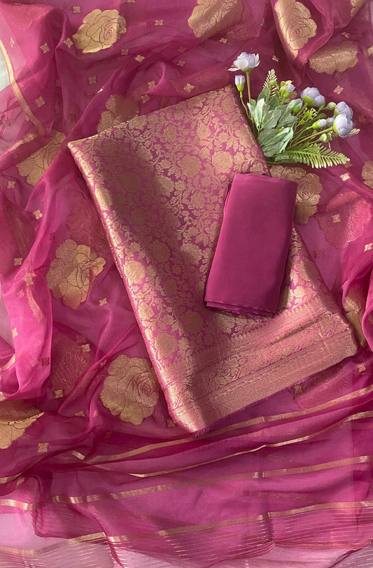 Brocade Light Wine Suit Fabric / Banarasi Baithak