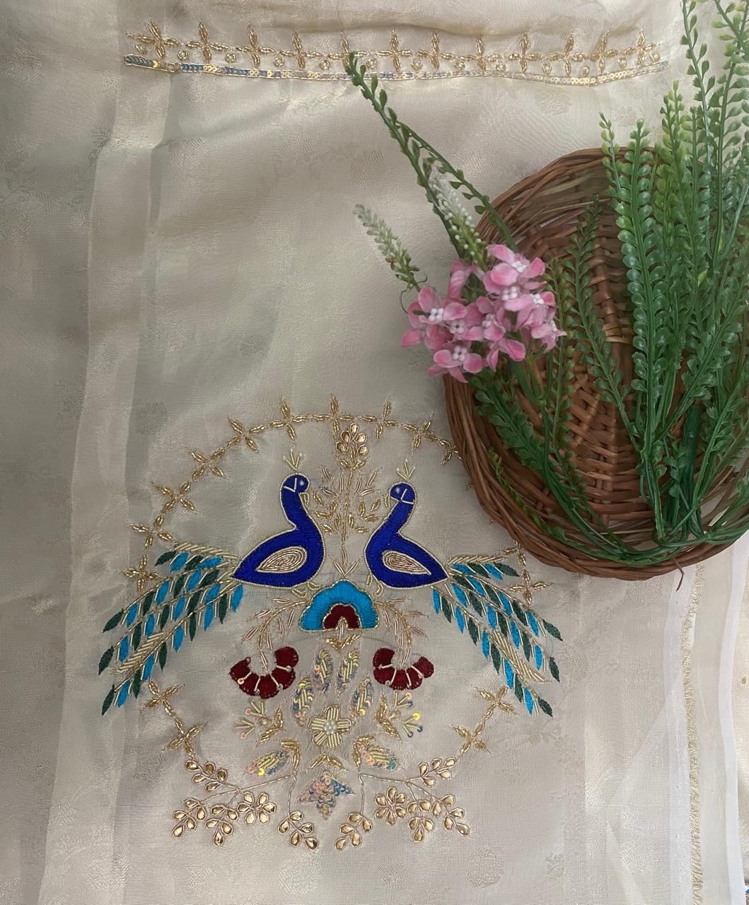 Self Shimmer Cream Suit Fabric/ Karwachauth Collection