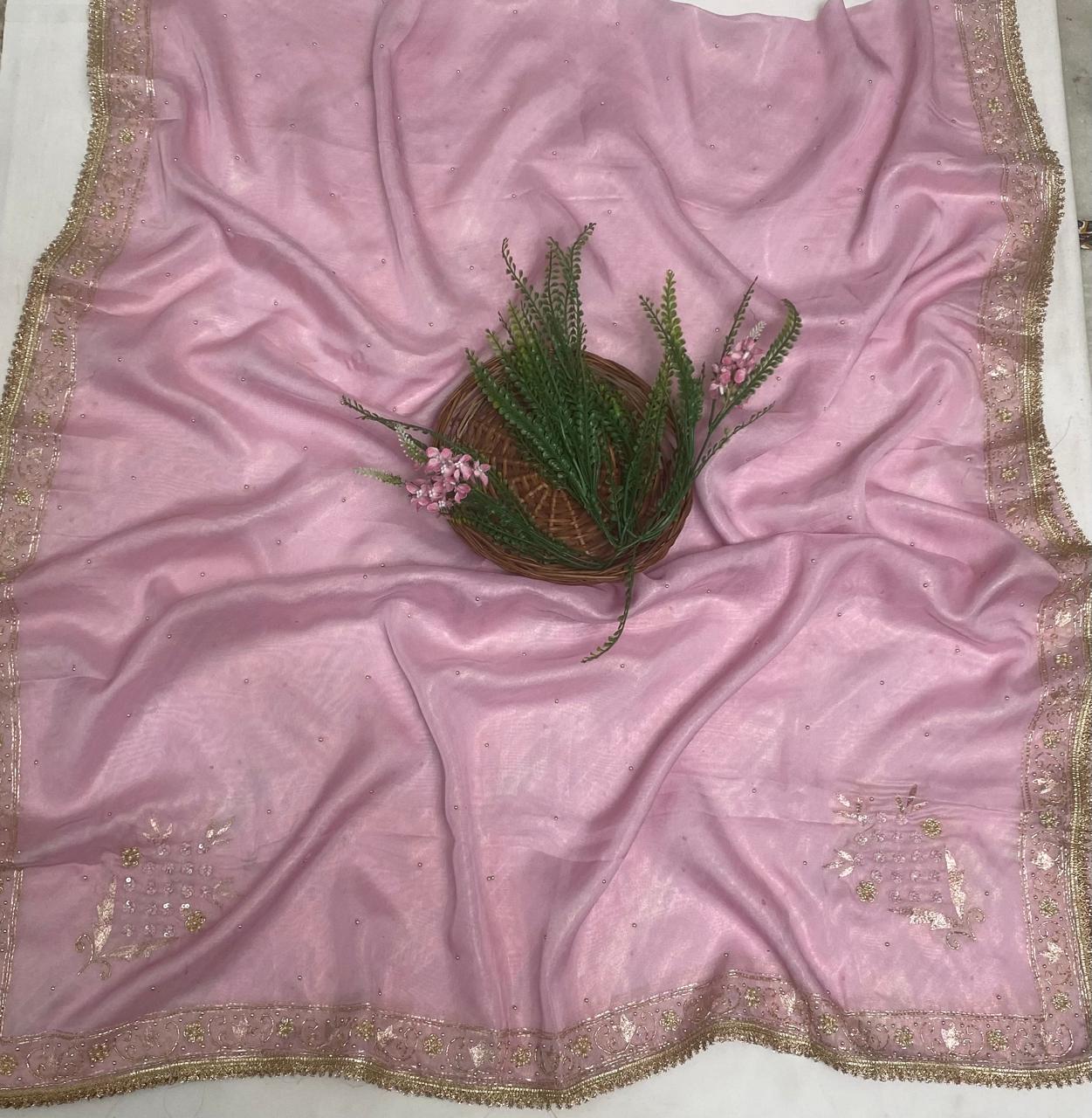 Organza Light Pink Suit Fabric/ Karwachauth Collection