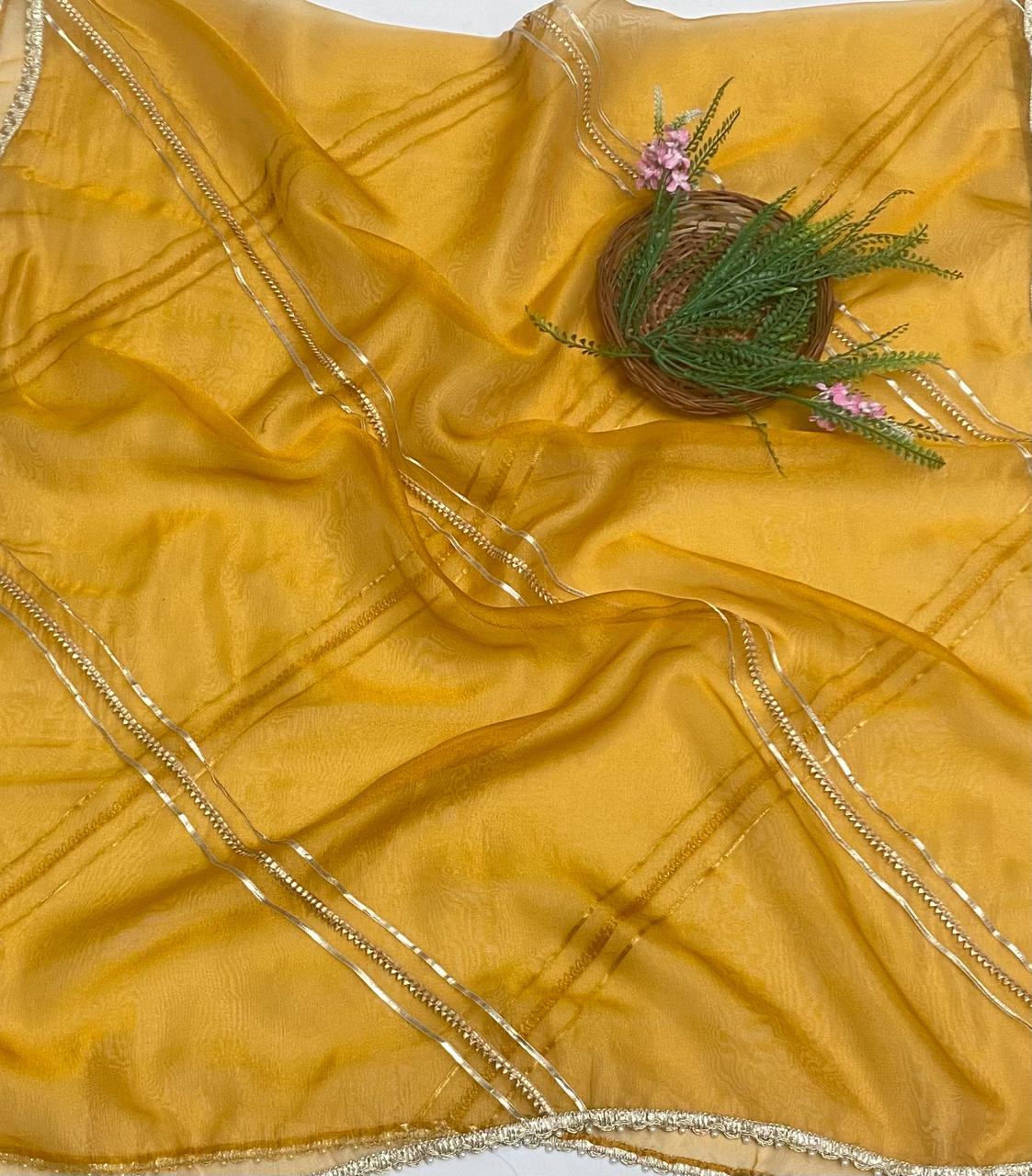 Shimmer Organza Musturd Yellow Suit Fabric/ Karwachauth Collection