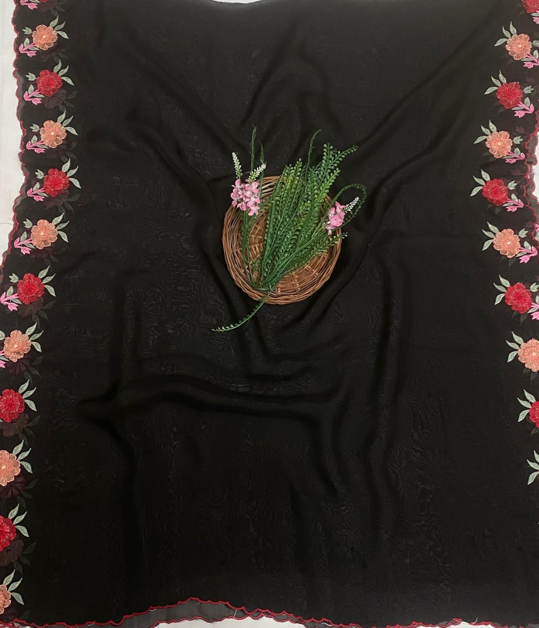 Organza Black Suit Fabric/ Karwachauth Collection