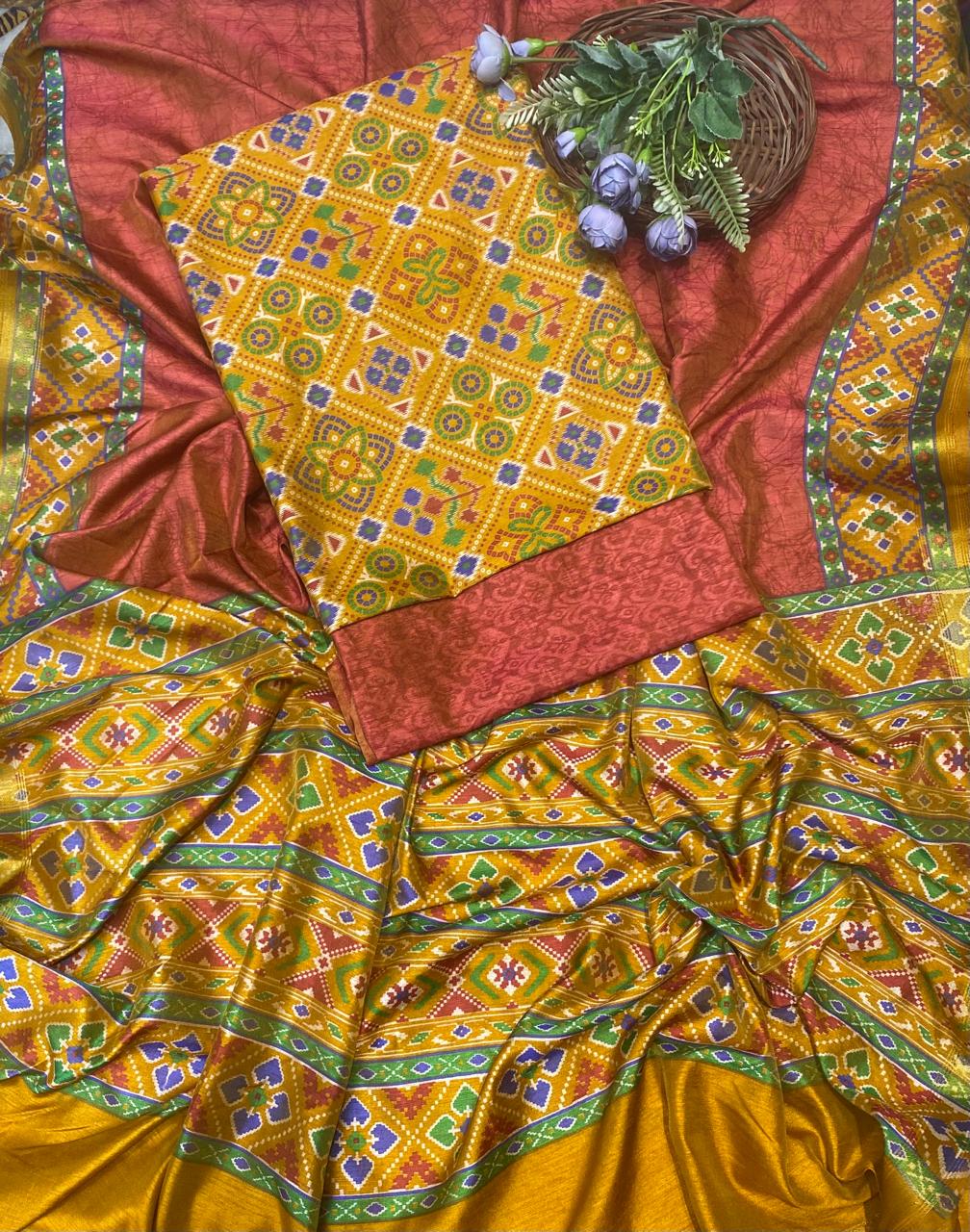 Patola Silk Yellow Suit Fabric / Summer Elegance