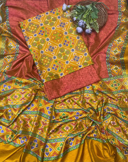 Patola Silk Yellow Suit Fabric / Summer Elegance