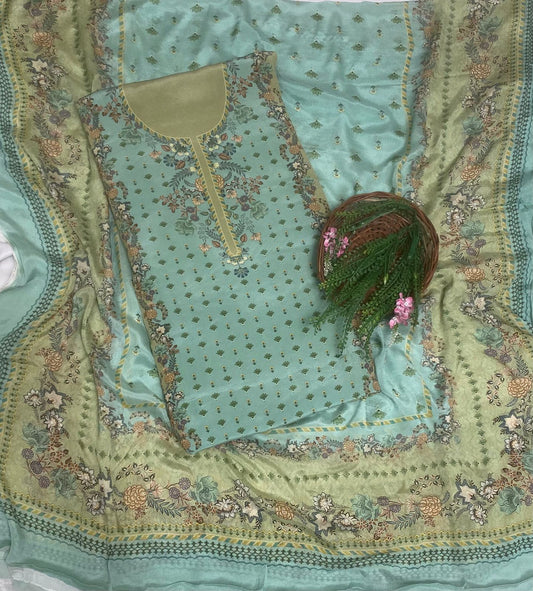 (Pre-Order) Crepe Sea Green Suit Fabric / Phoolon Ka Ghar