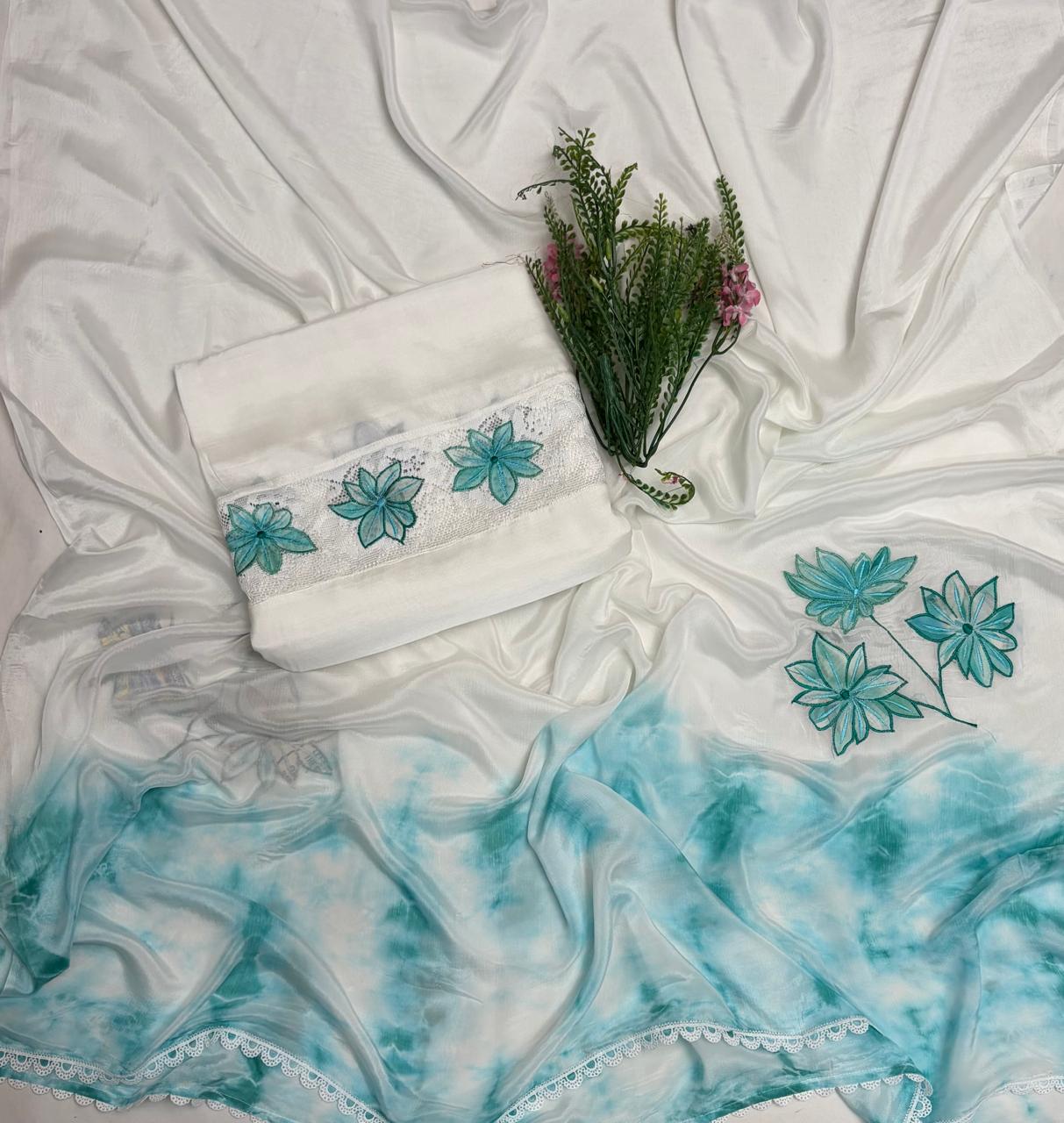 Cotton Sea Green With White Suit Fabric / Magic Of Resham 2025