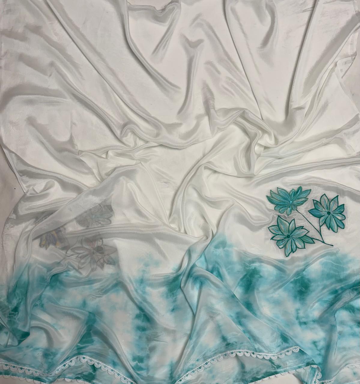 Cotton Sea Green With White Suit Fabric / Magic Of Resham 2025