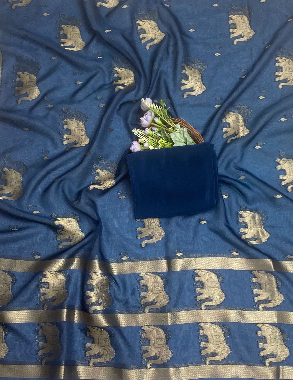 Brocade Navy Blue Suit Fabric / Banarasi Baithak