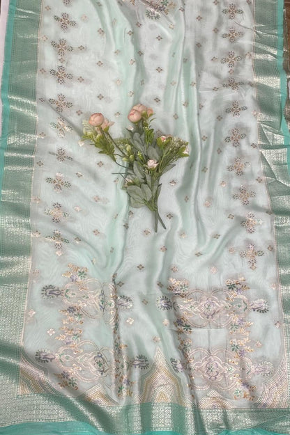 Silk Organza Sea Green Suit Fabric/ Partywear Collection