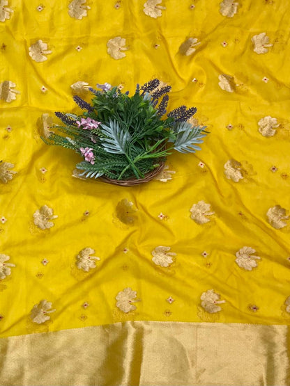 CKC 336 Brocade Banarasi Crepe Yellow Suit Fabric / CKC Banarasi Edit