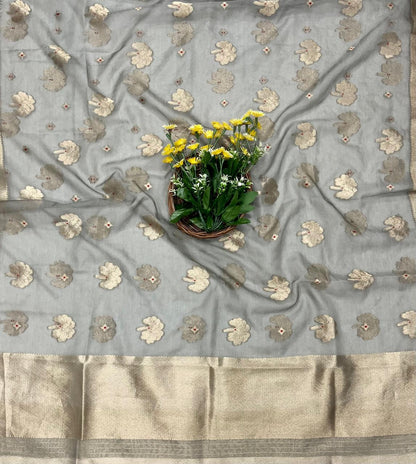 CKC 328 Brocade Banarasi Crepe Grey Suit Fabric / CKC Banarasi Edit