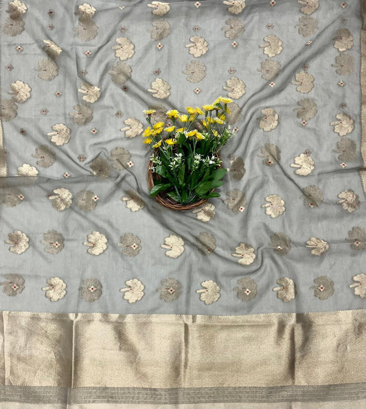 CKC 328 Brocade Banarasi Crepe Grey Suit Fabric / CKC Banarasi Edit