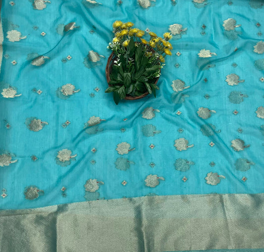 CKC 358 Brocade Banarasi Crepe Blue Suit Fabric / CKC Banarasi Edit