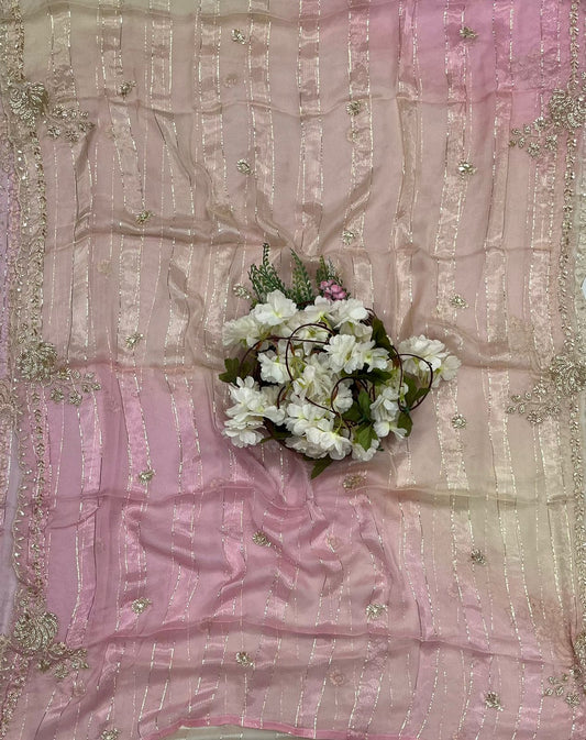 Shimmer Organza Beige With Pink Suit Fabric/ CKC Partywear Collection