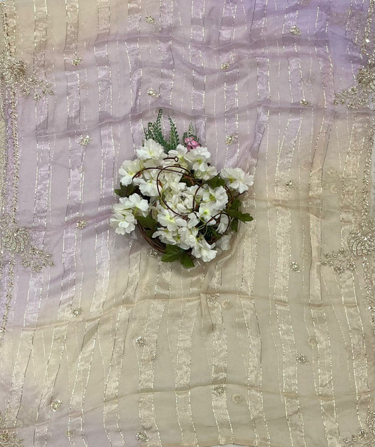 Shimmer Organza Beige With Purple Suit Fabric/ CKC Partywear Collection