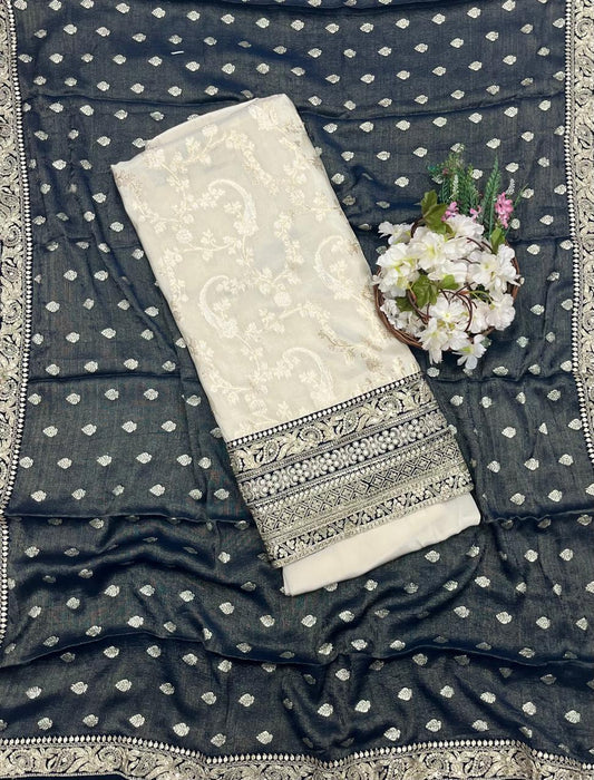 311A Organza Silk Navy Blue Suit Fabric/ CKC Partywear Collection