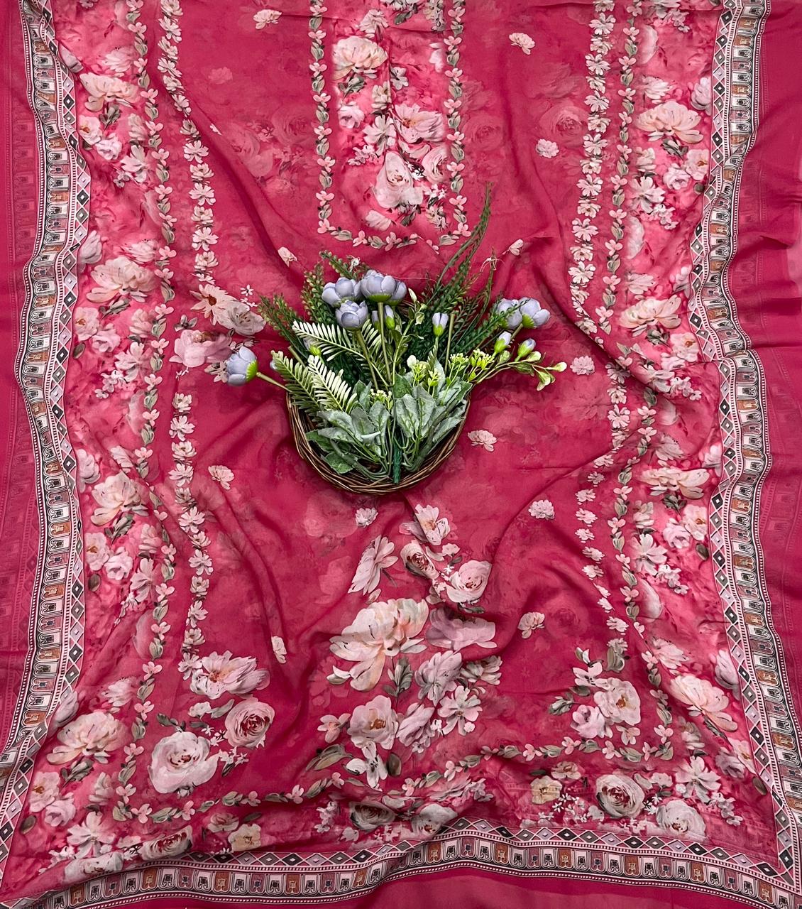 977A Georgette Carrot Pink Suit Fabric / CKC Georgette Suits