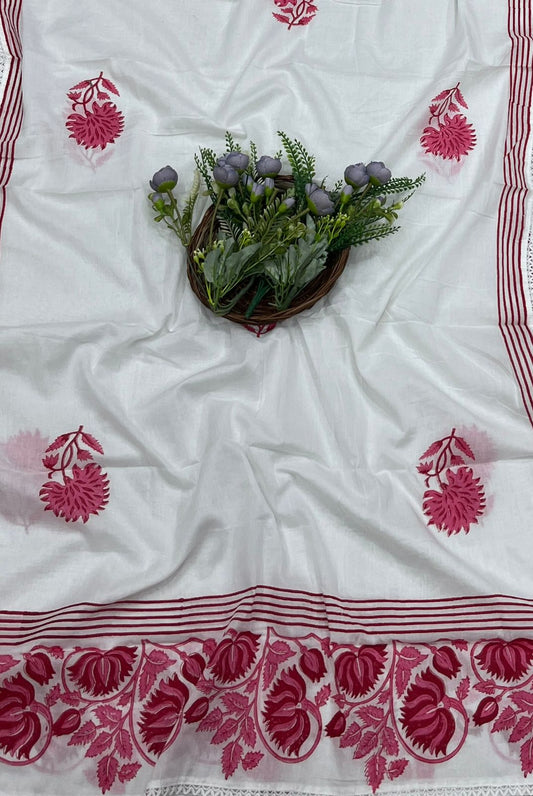 20B Cotton White With Red Suit Fabric / CKC Cotton Bazaar