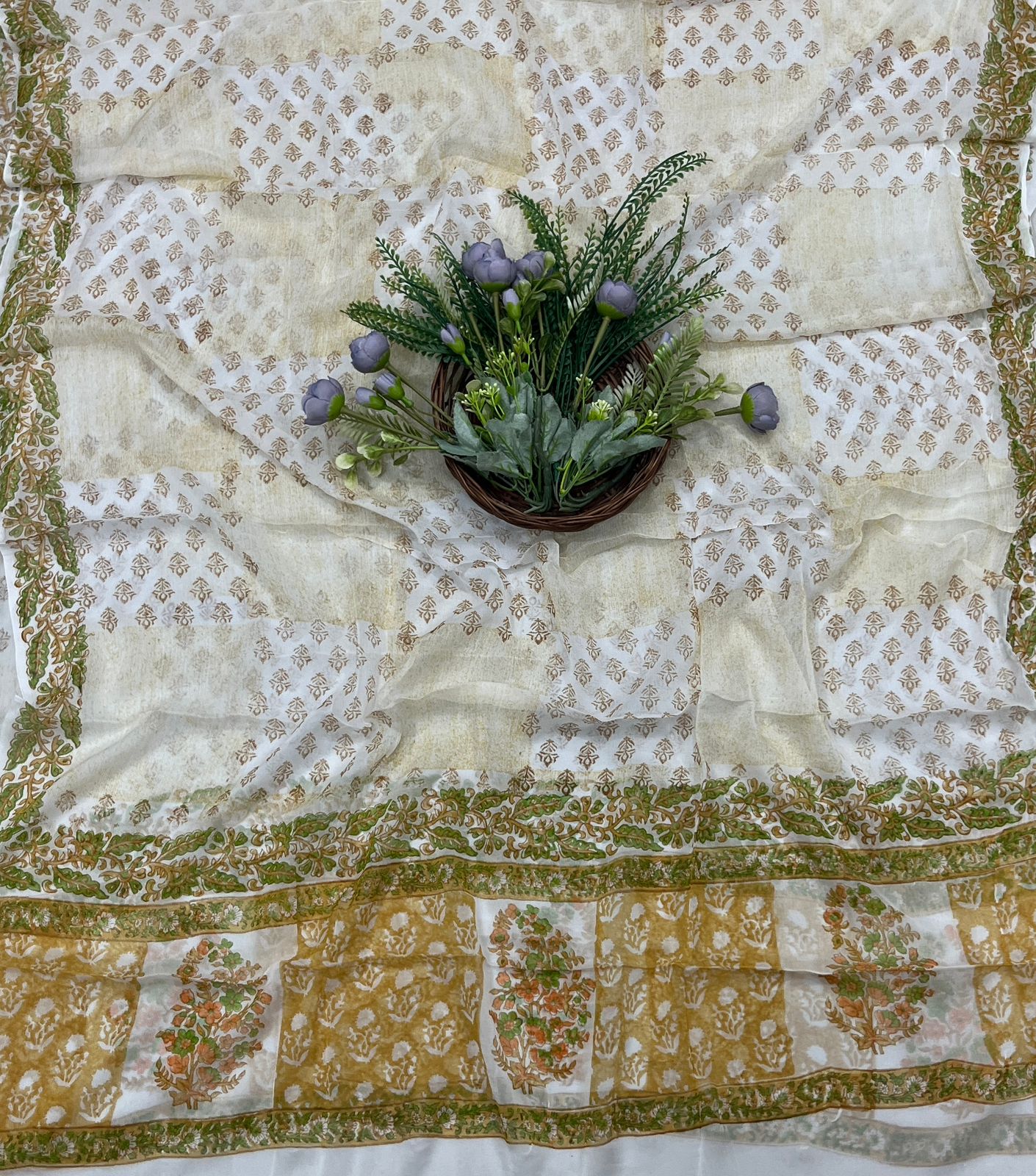 22B Cotton White With Mustard Color Suit Fabric / CKC Cotton Bazaar