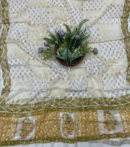22B Cotton White With Mustard Color Suit Fabric / CKC Cotton Bazaar