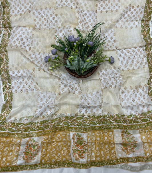 22B Cotton White With Mustard Color Suit Fabric / CKC Cotton Bazaar
