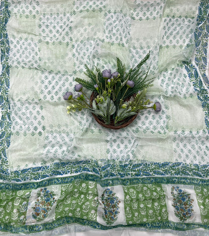 23B Cotton White With Green Color Suit Fabric / CKC Cotton Bazaar