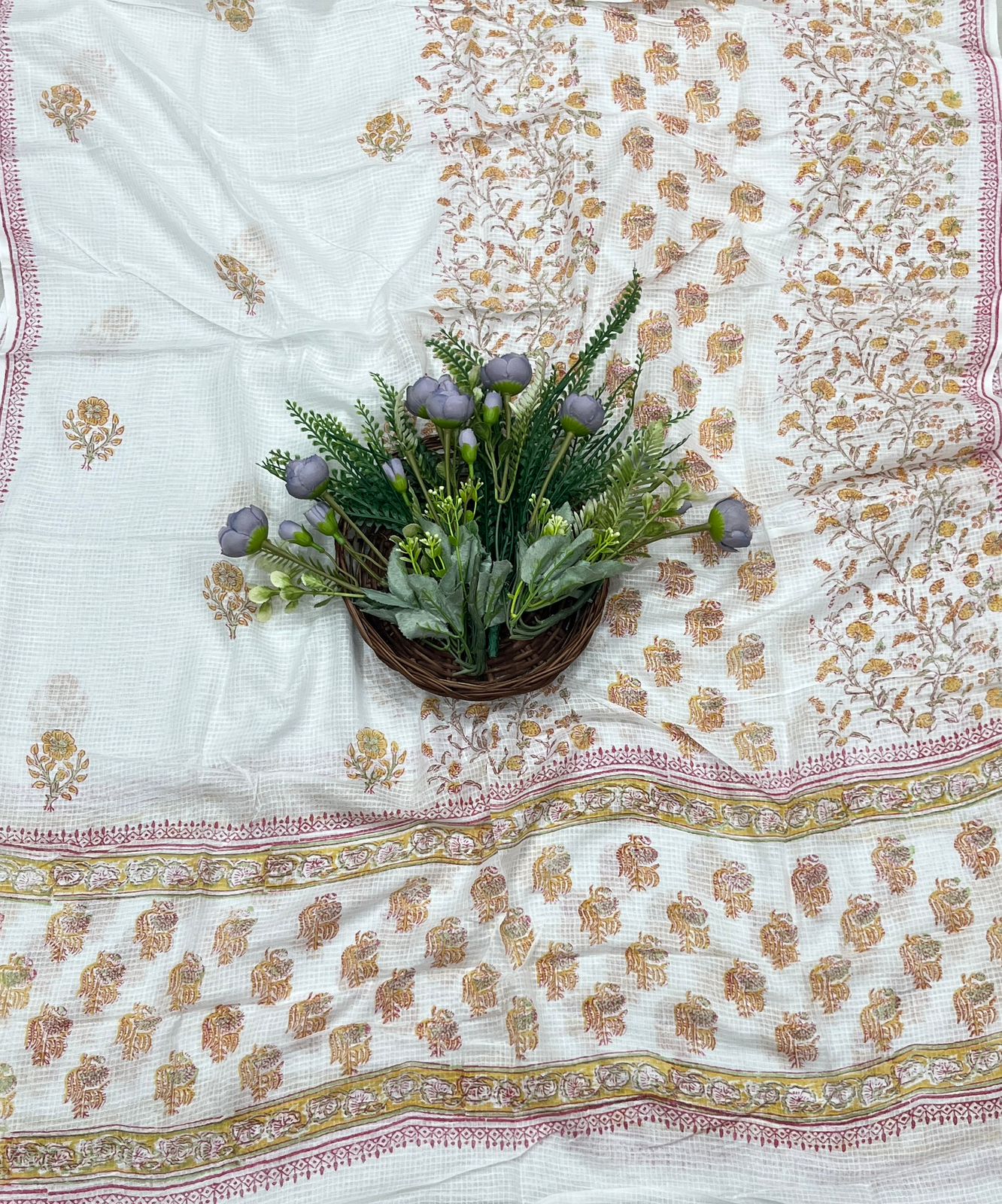 9B Cotton White With Yellow Color Suit Fabric / CKC Cotton Bazaar