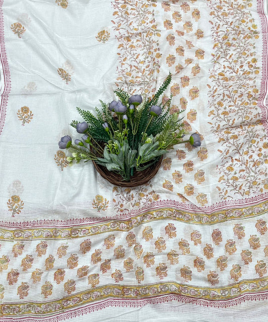 9B Cotton White With Yellow Color Suit Fabric / CKC Cotton Bazaar