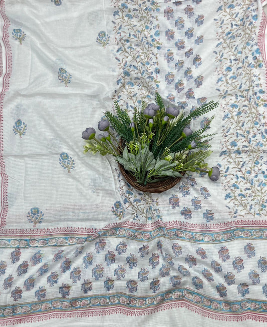 8B Cotton White With Sky Blue Color Suit Fabric / CKC Cotton Bazaar