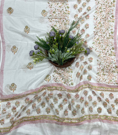 7B Cotton White With Green Color Suit Fabric / CKC Cotton Bazaar