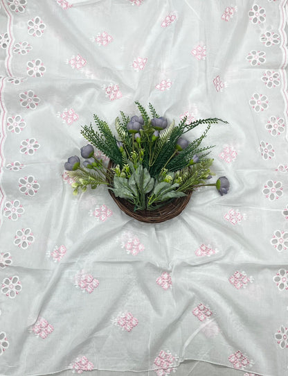 39B Cotton White With Pink Color Suit Fabric / CKC Cotton Bazaar