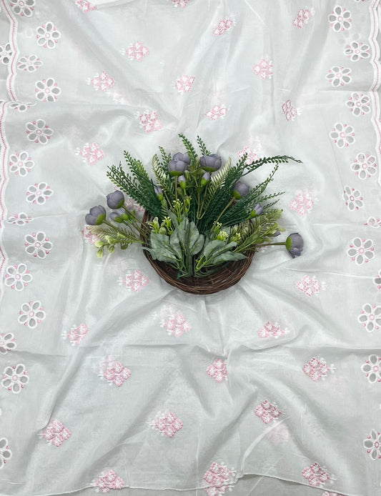 39B Cotton White With Pink Color Suit Fabric / CKC Cotton Bazaar