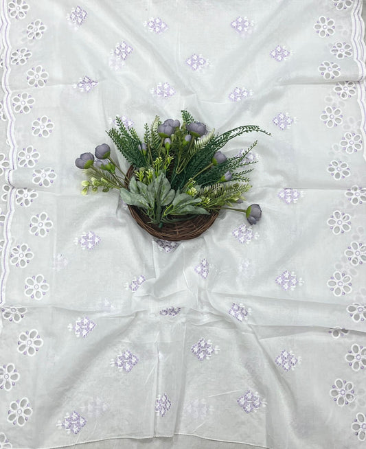 40B Cotton White With Lilac Color Suit Fabric / CKC Cotton Bazaar