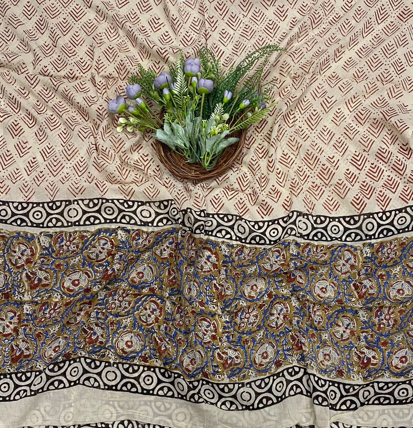 60B Cotton Mustard With Cream Color Suit Fabric / CKC Cotton Bazaar