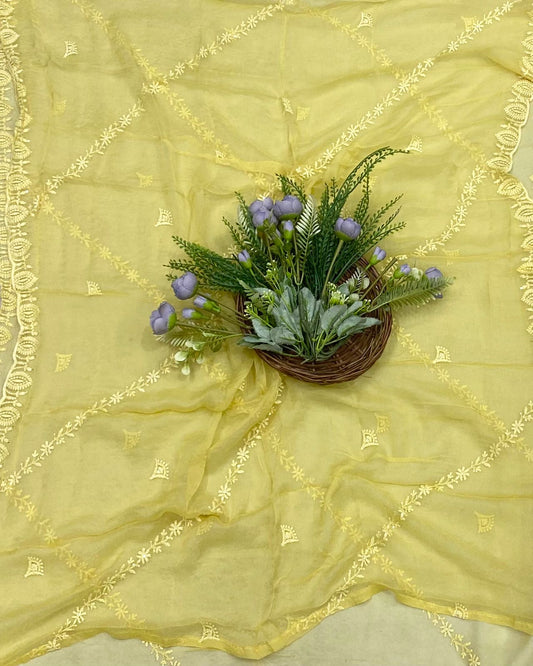 73B Lakhnavi Georgette Lemon Yellow Suit Fabric/ CKC Lakhnavi Suits